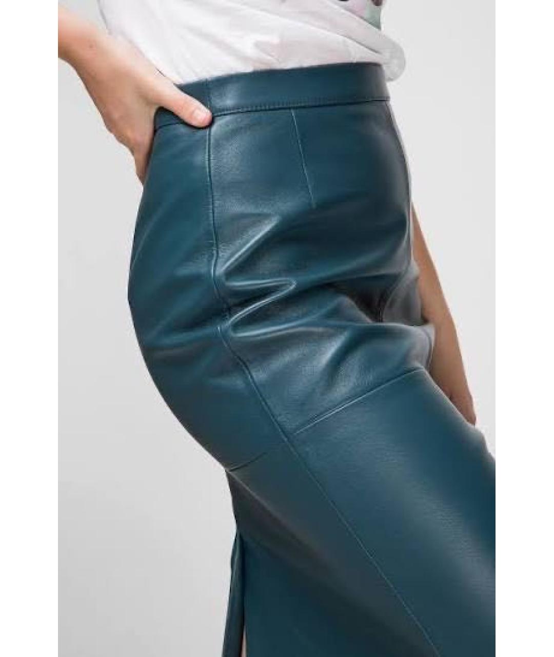 HUGO BOSS Темно-синяя кожаная юбка миди, фото 7