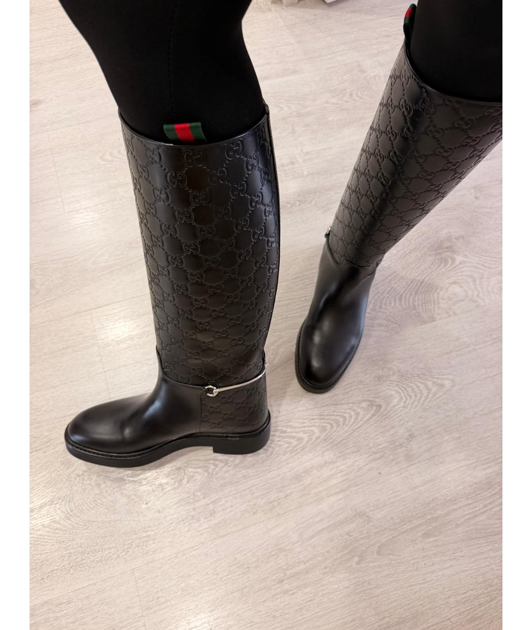 GUCCI Черные кожаные сапоги, фото 3