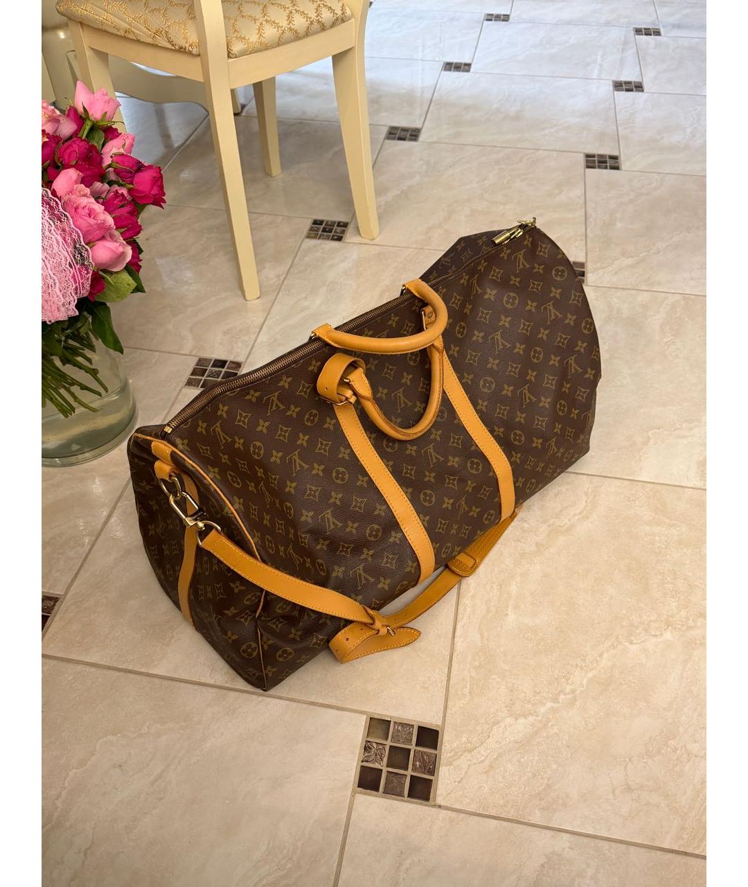 LOUIS VUITTON Коричневая дорожная/спортивная сумка из канвы, фото 9