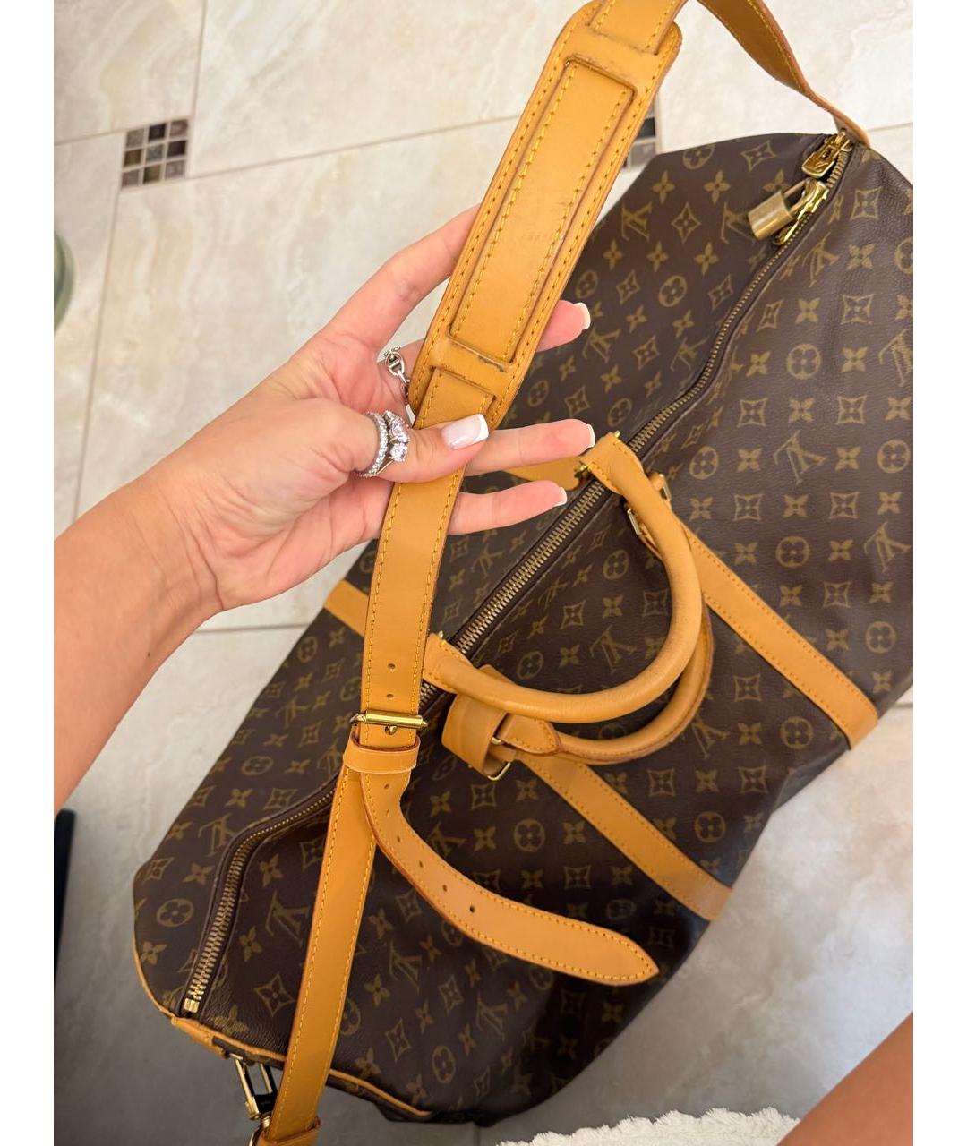 LOUIS VUITTON Коричневая дорожная/спортивная сумка из канвы, фото 4
