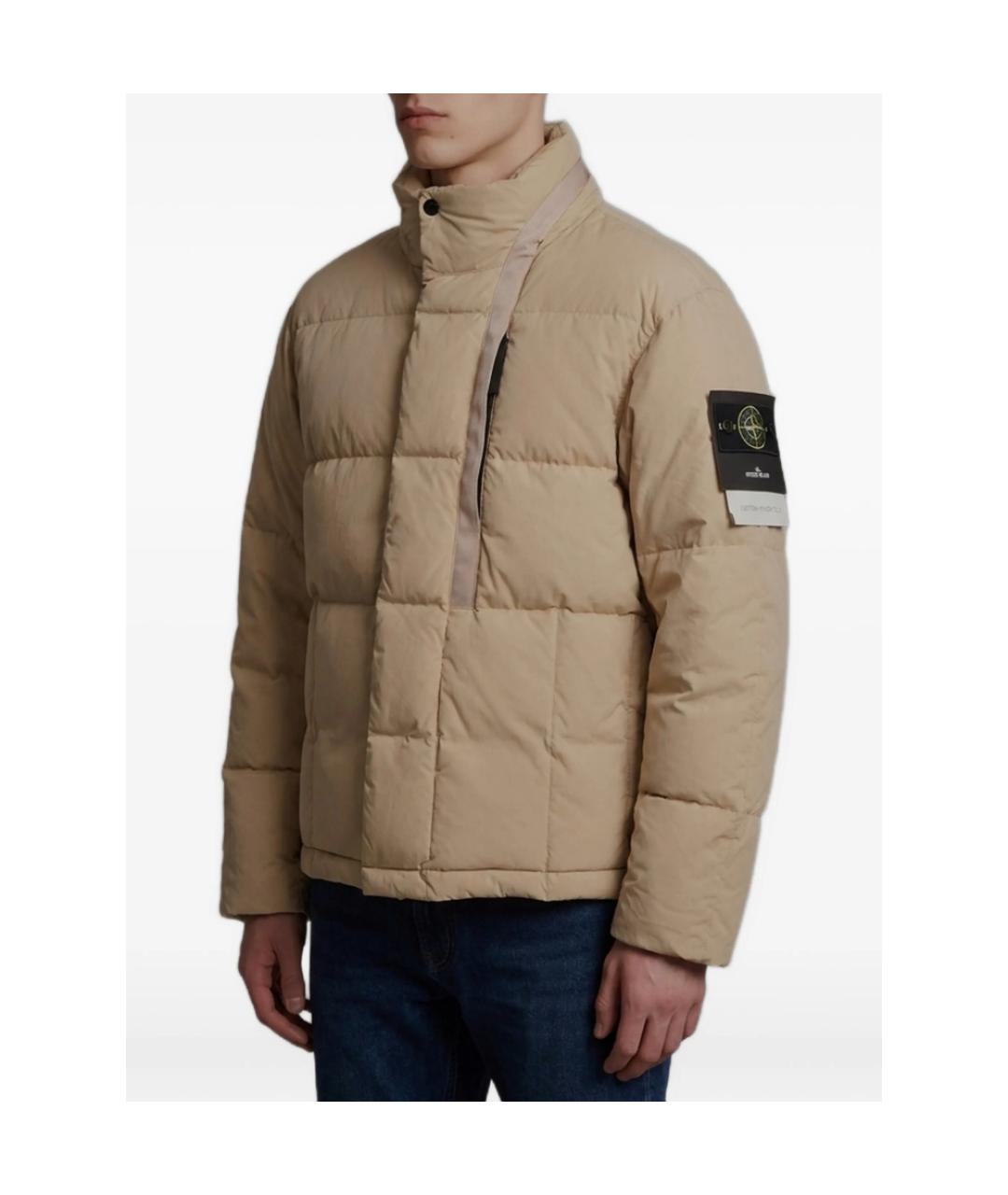 STONE ISLAND Бежевый полиэстеровый пуховик, фото 3