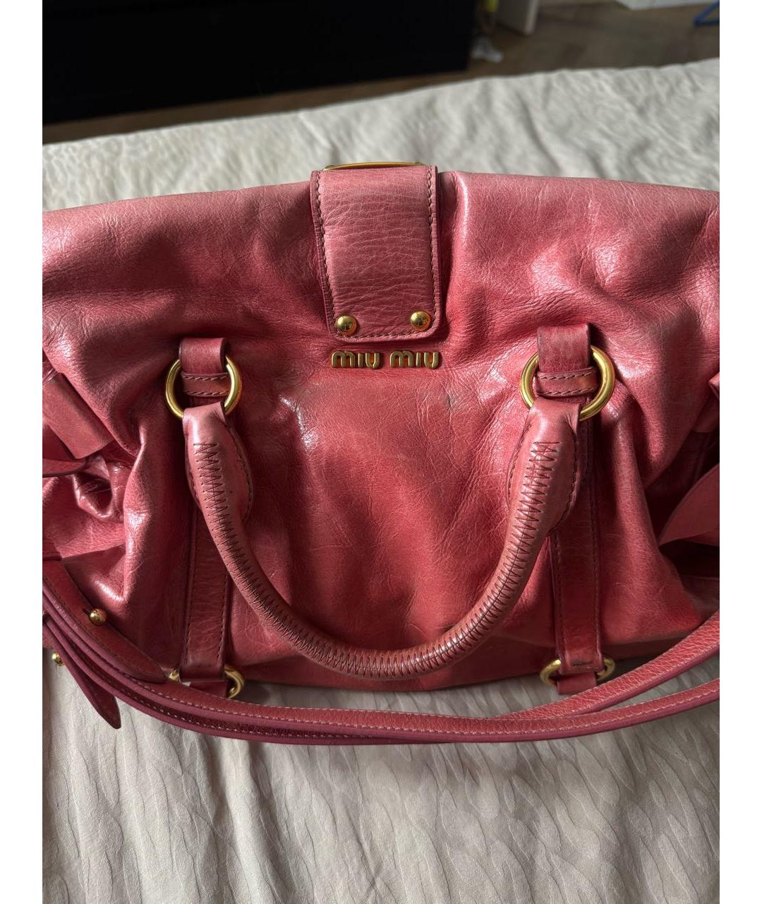 MIU MIU Розовая кожаная сумка с короткими ручками, фото 5