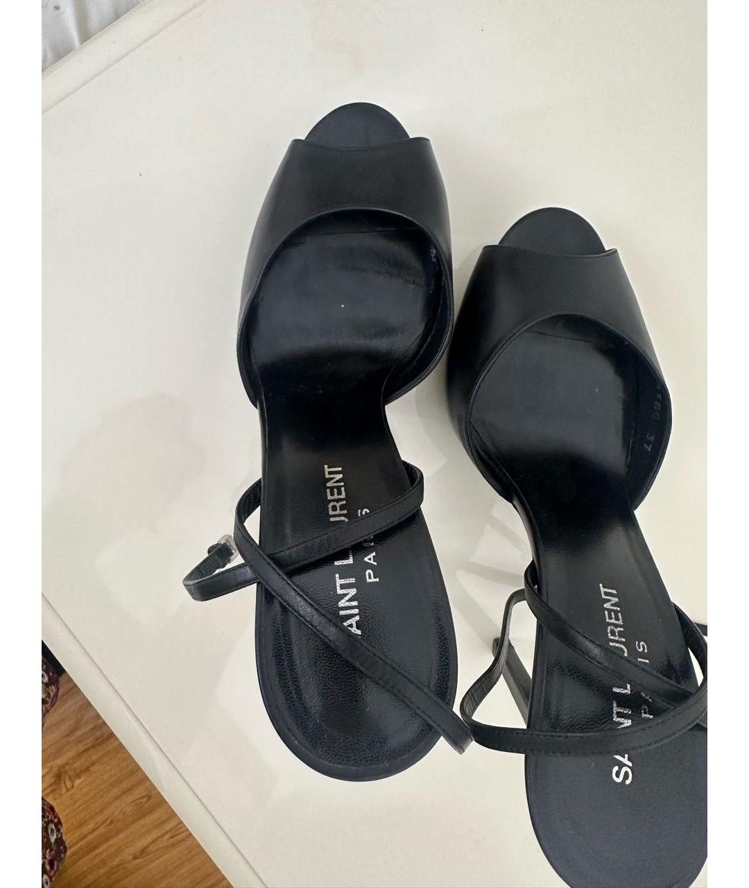 SAINT LAURENT Черные кожаные босоножки, фото 2