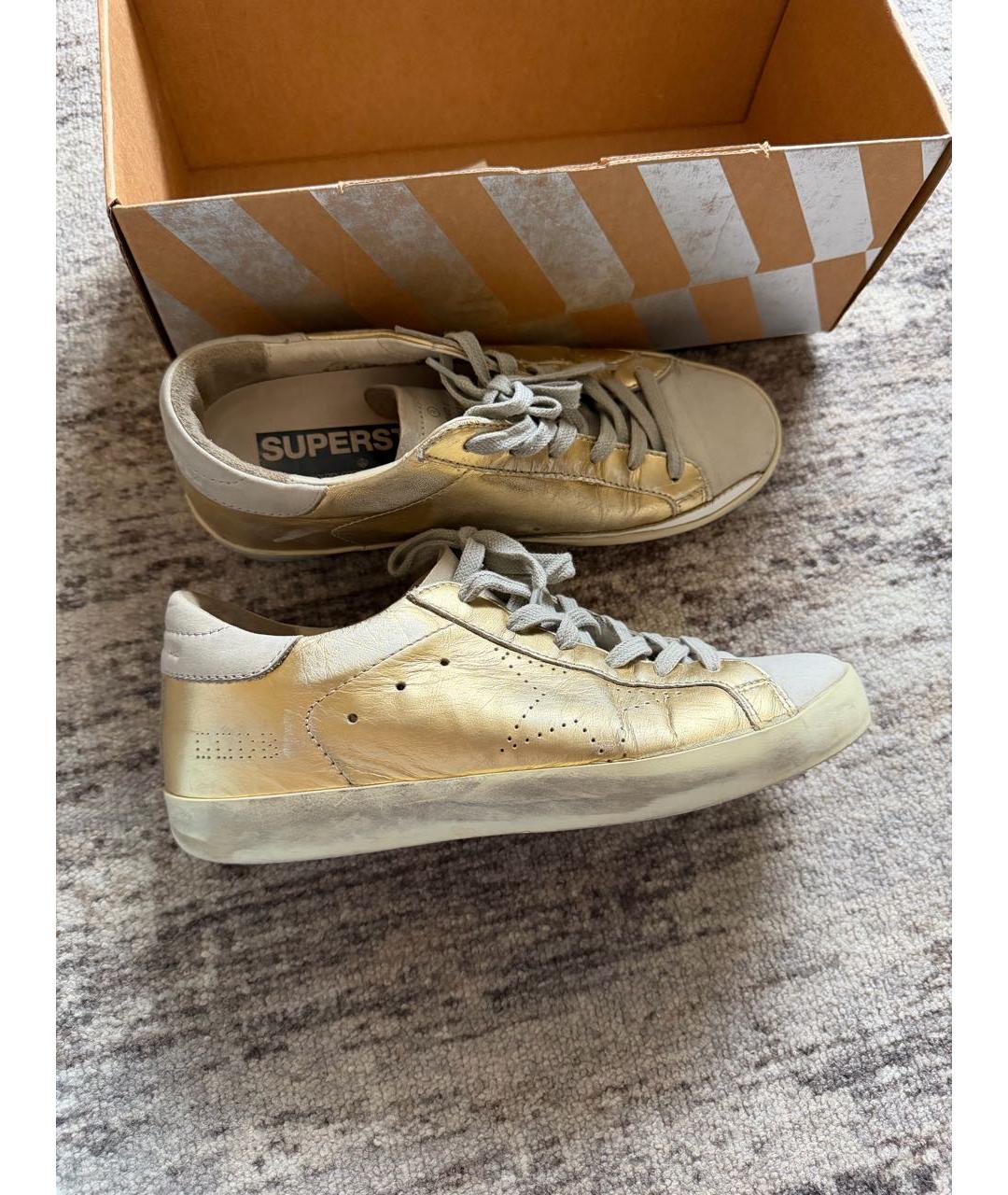 GOLDEN GOOSE Золотые кожаные кеды, фото 5