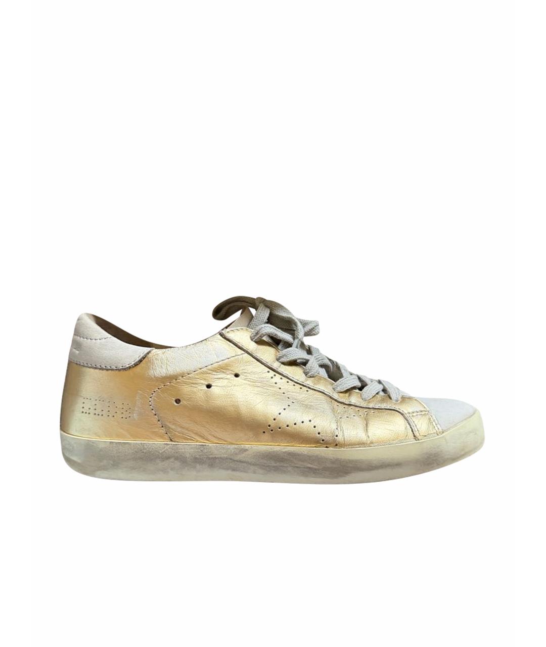 GOLDEN GOOSE Золотые кожаные кеды, фото 1