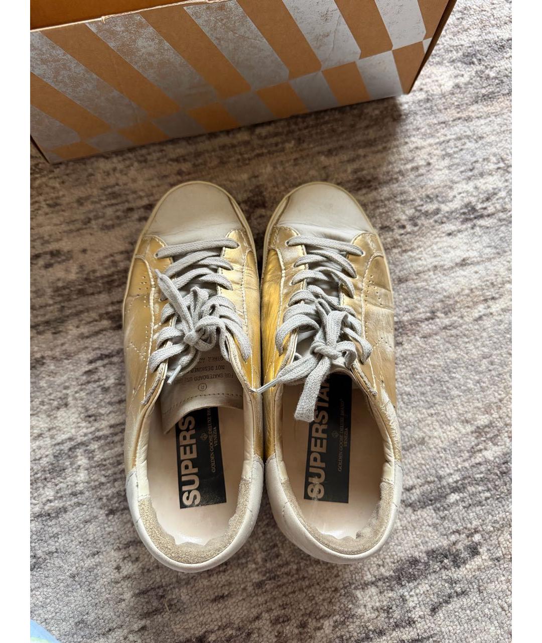 GOLDEN GOOSE Золотые кожаные кеды, фото 2