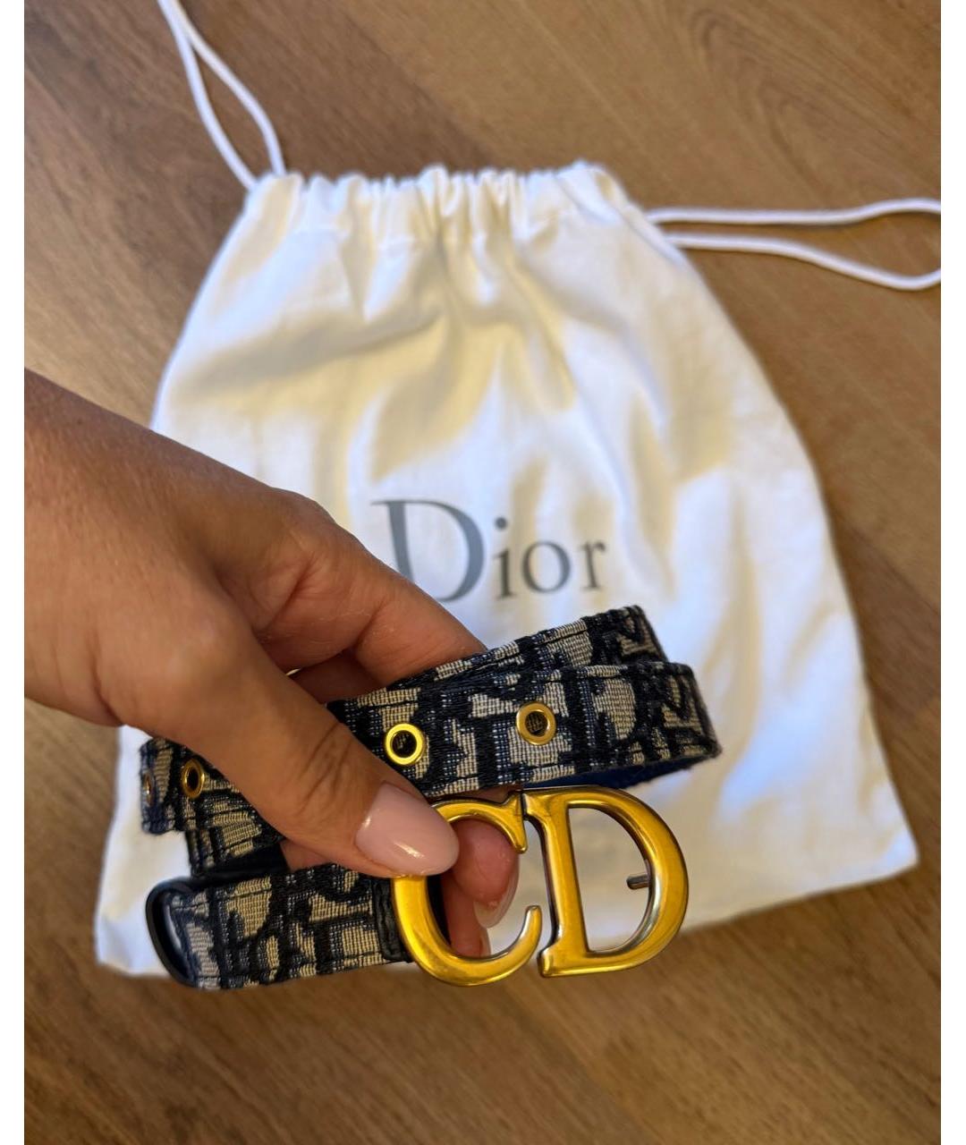 CHRISTIAN DIOR Темно-синий кожаный ремень, фото 2