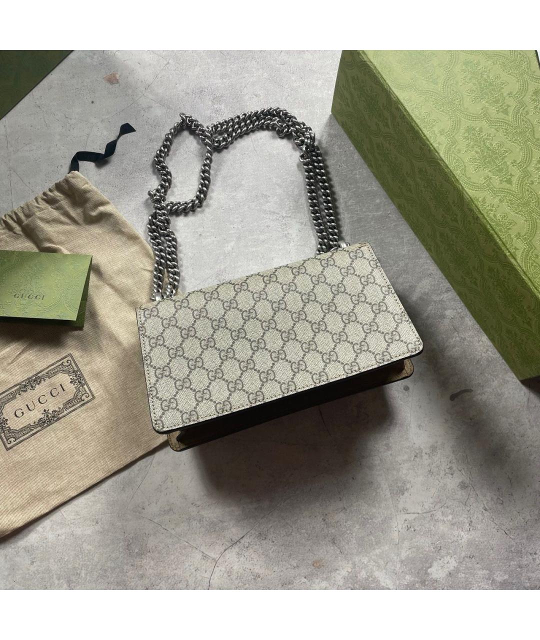 GUCCI Бежевая сумка через плечо из канвы, фото 3