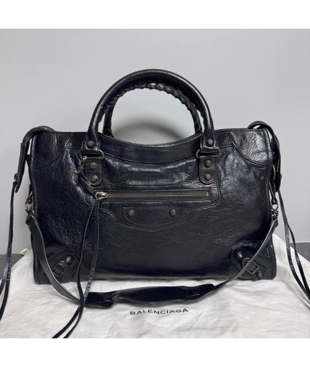 BALENCIAGA Черная кожаная сумка тоут, фото 9