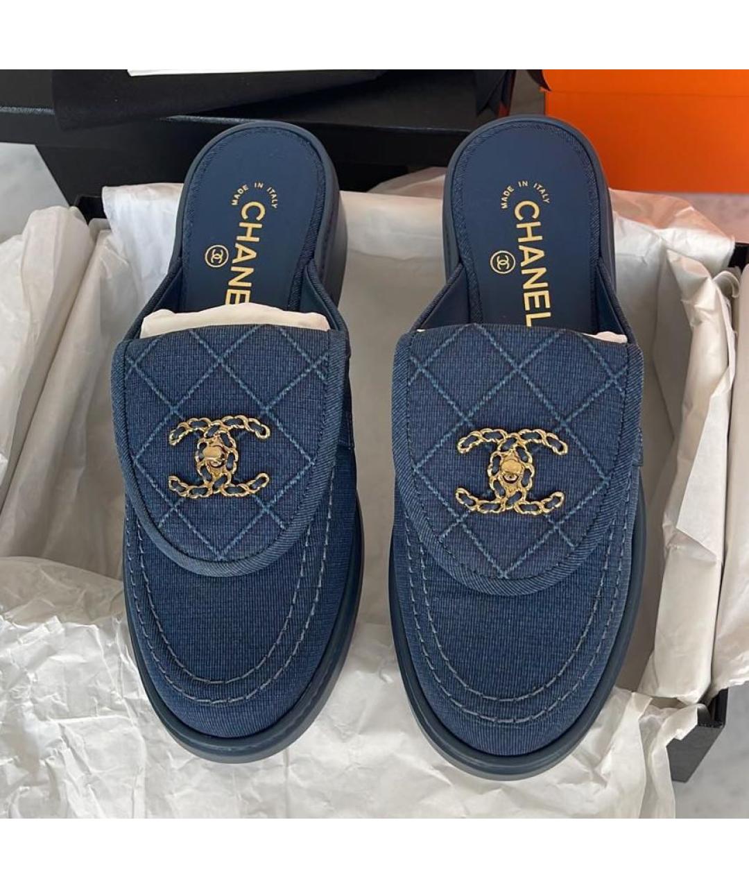CHANEL Синие текстильные сабо, фото 2