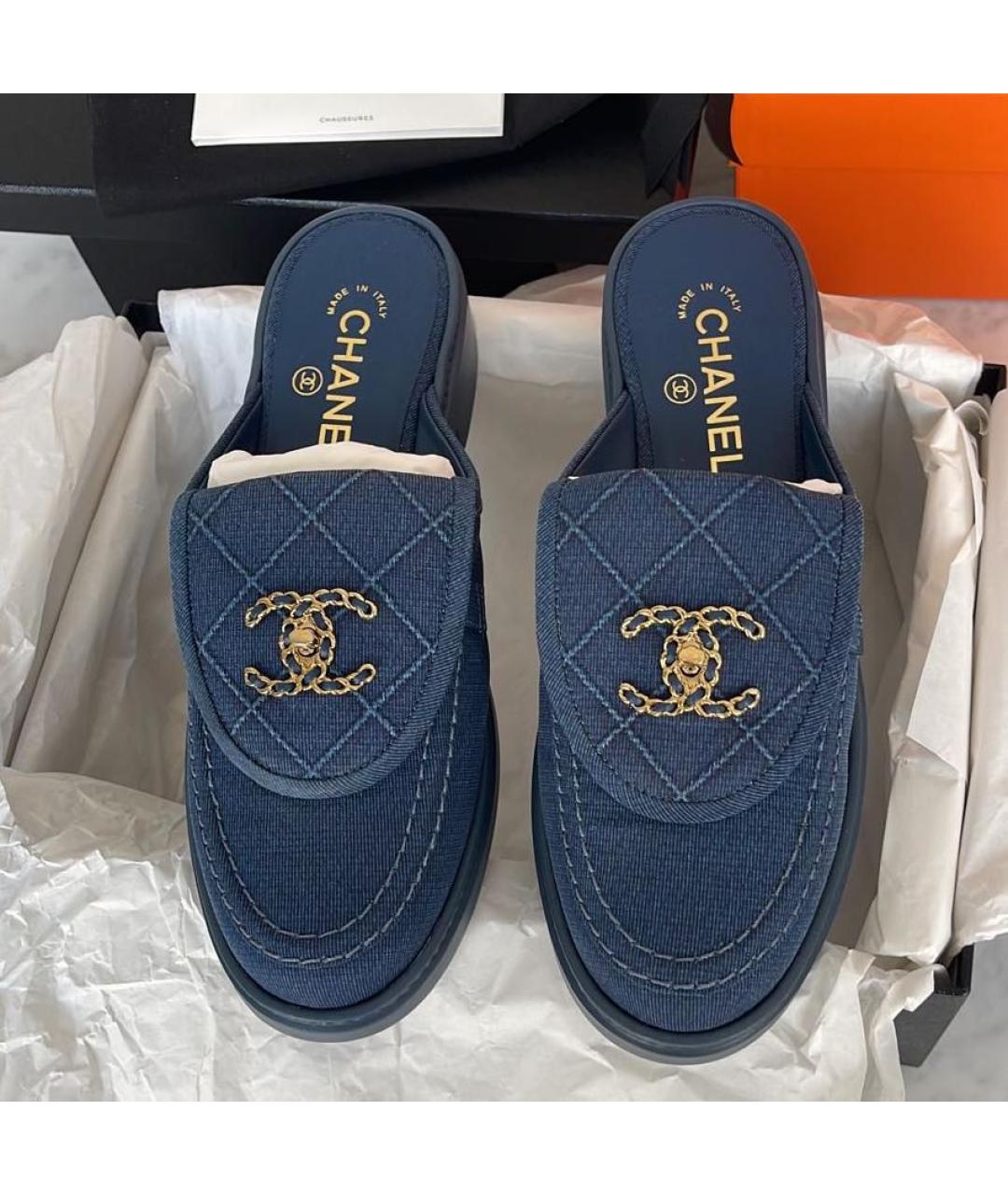 CHANEL Синие текстильные сабо, фото 3