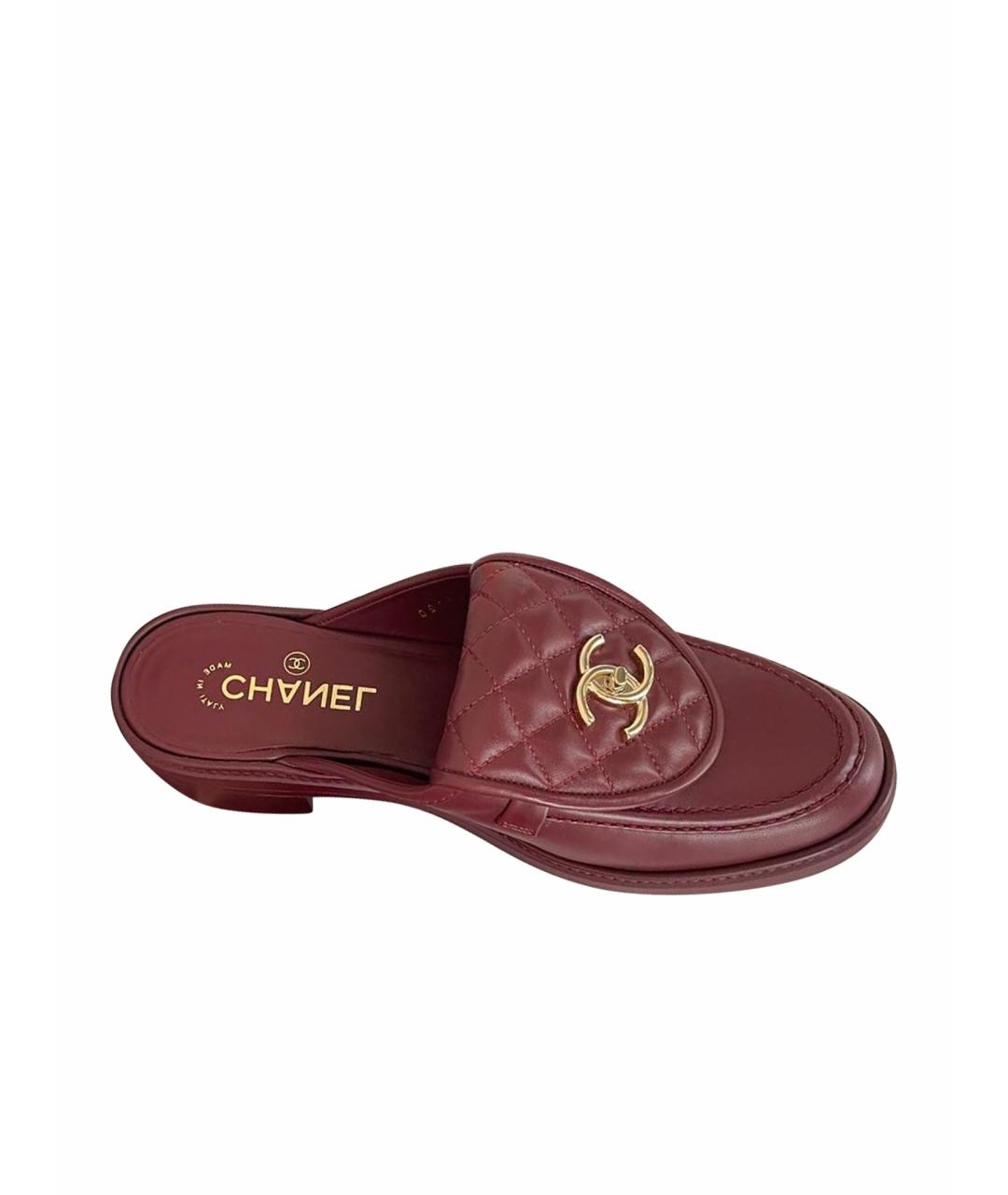 CHANEL Бордовые кожаные сабо, фото 1