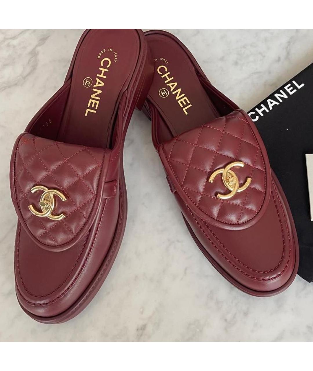 CHANEL Бордовые кожаные сабо, фото 3