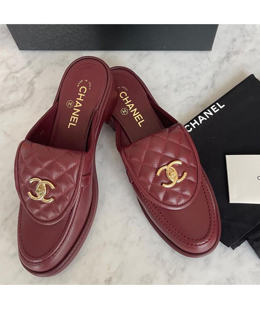 CHANEL Бордовые кожаные сабо, фото 2