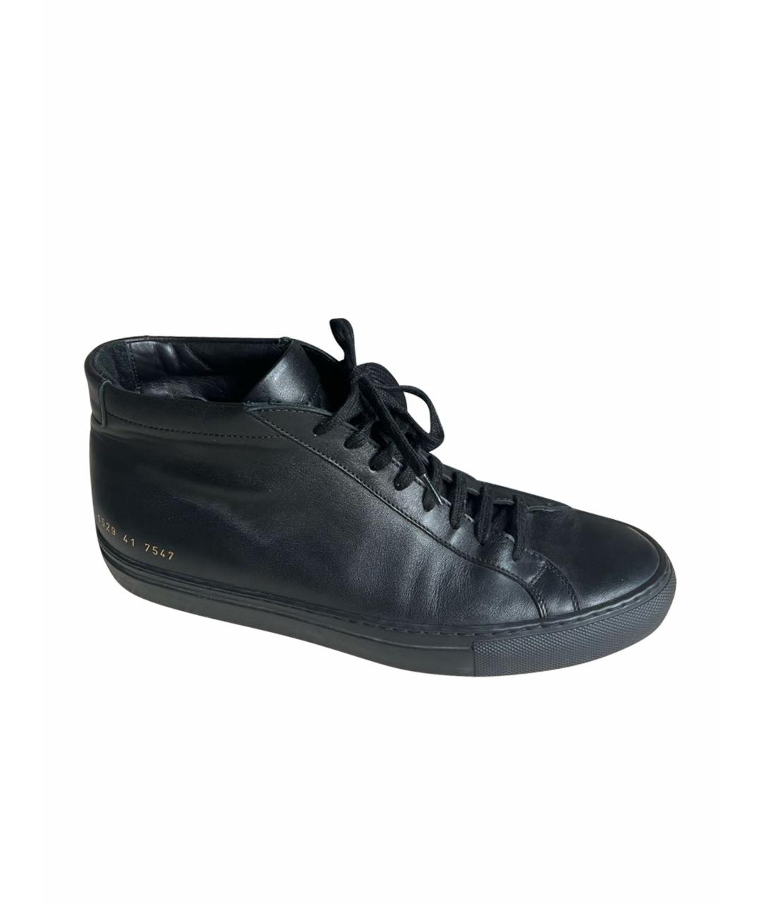 COMMON PROJECTS Черные кожаные высокие кроссовки / кеды, фото 1