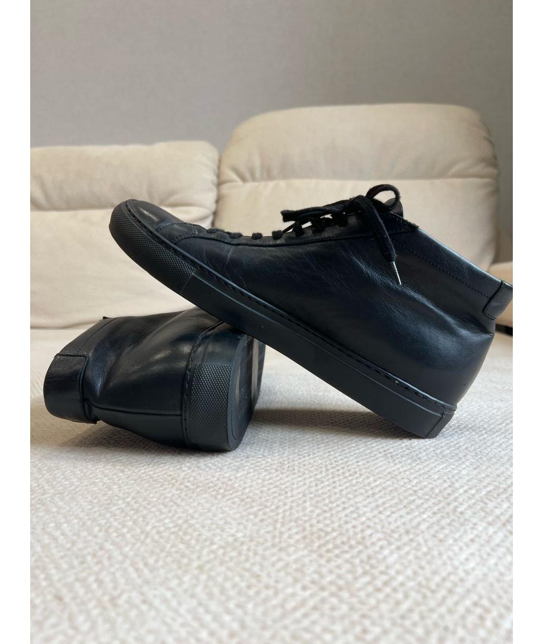COMMON PROJECTS Черные кожаные высокие кроссовки / кеды, фото 3