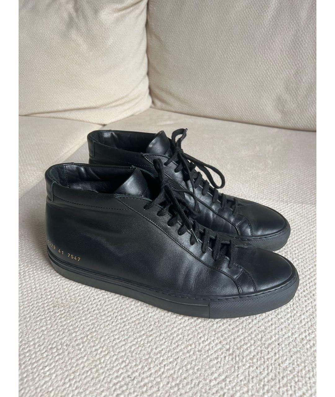COMMON PROJECTS Черные кожаные высокие кроссовки / кеды, фото 2