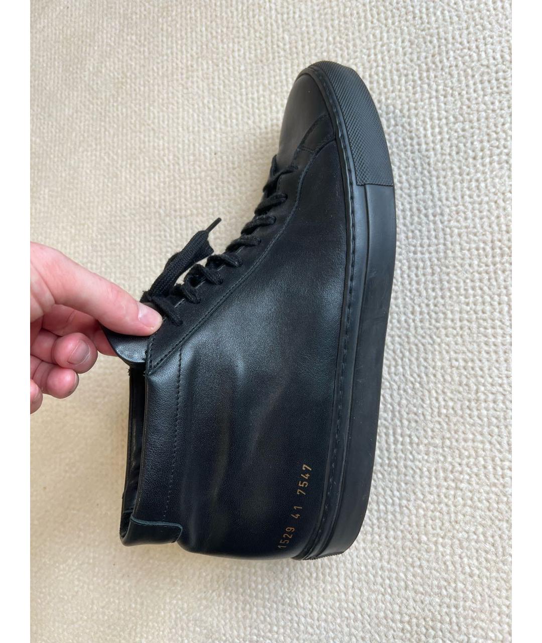 COMMON PROJECTS Черные кожаные высокие кроссовки / кеды, фото 8