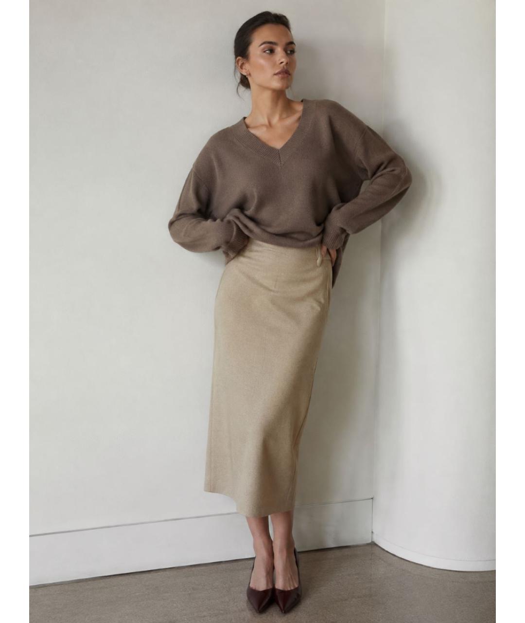 MAX MARA STUDIO Бежевая шерстяная юбка миди, фото 7