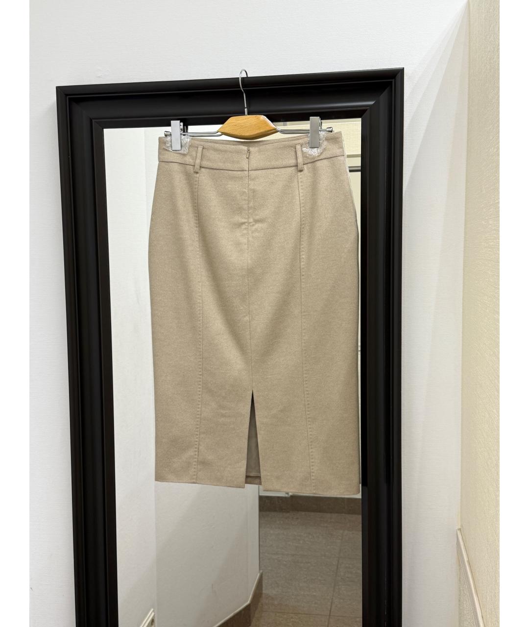 MAX MARA STUDIO Бежевая шерстяная юбка миди, фото 2