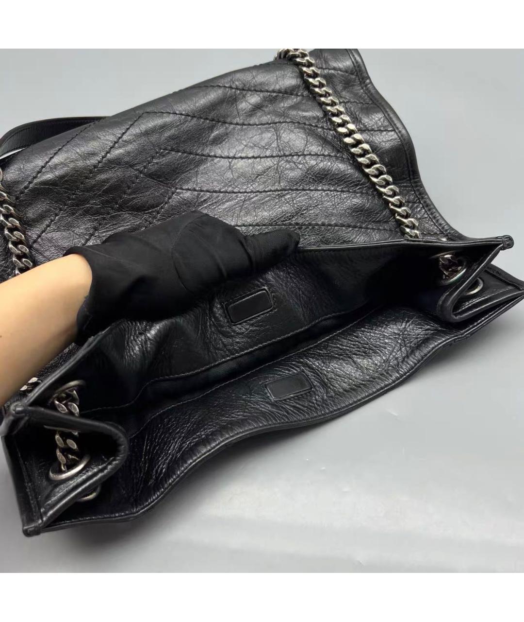 SAINT LAURENT Черная кожаная сумка тоут, фото 7