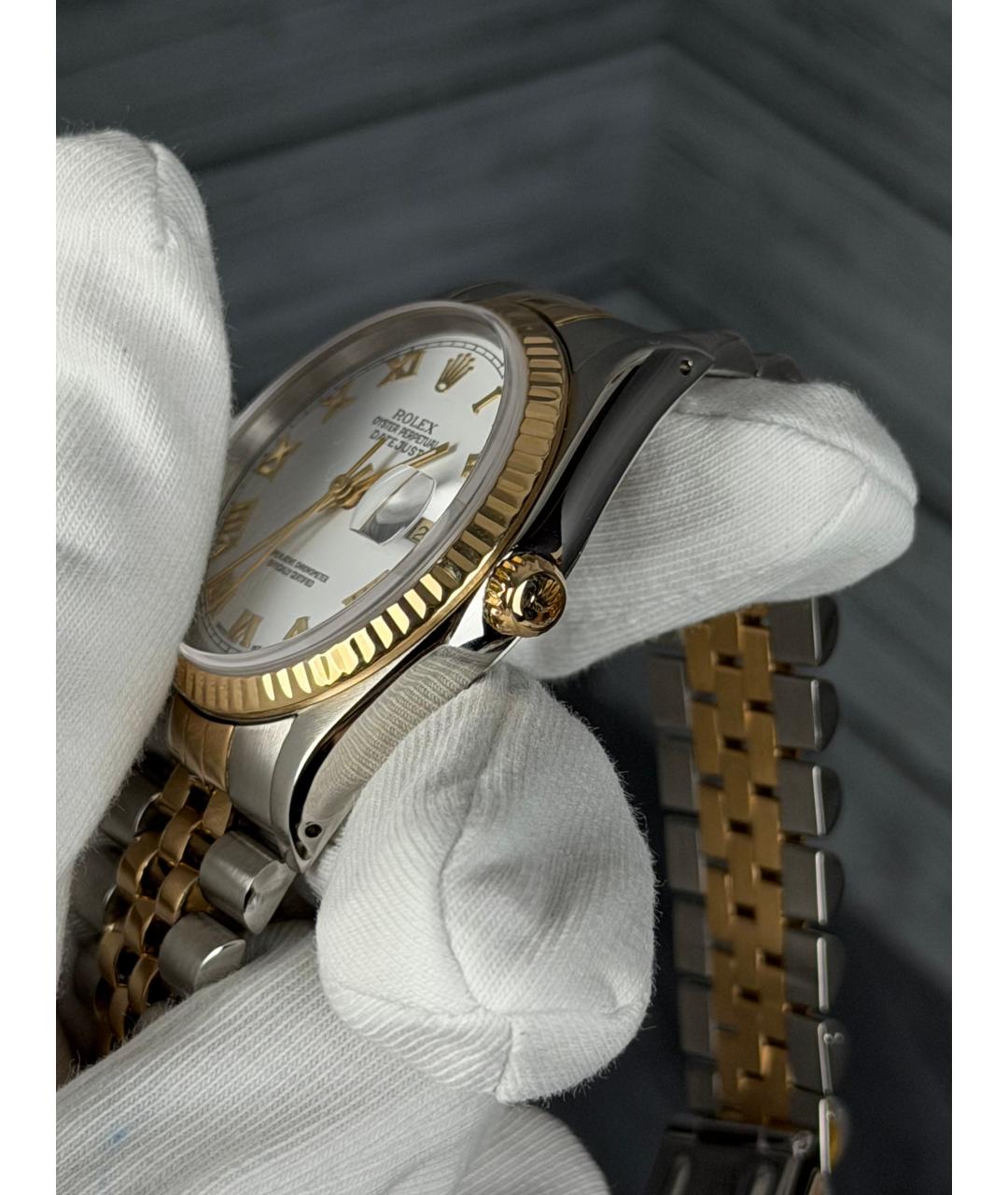 ROLEX Белые часы из желтого золота, фото 4