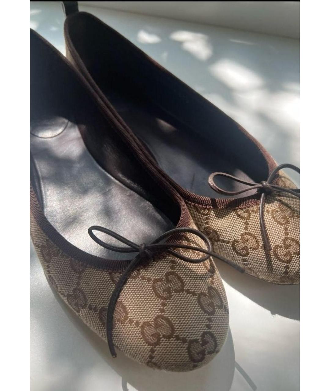 GUCCI Бежевые текстильные балетки, фото 5