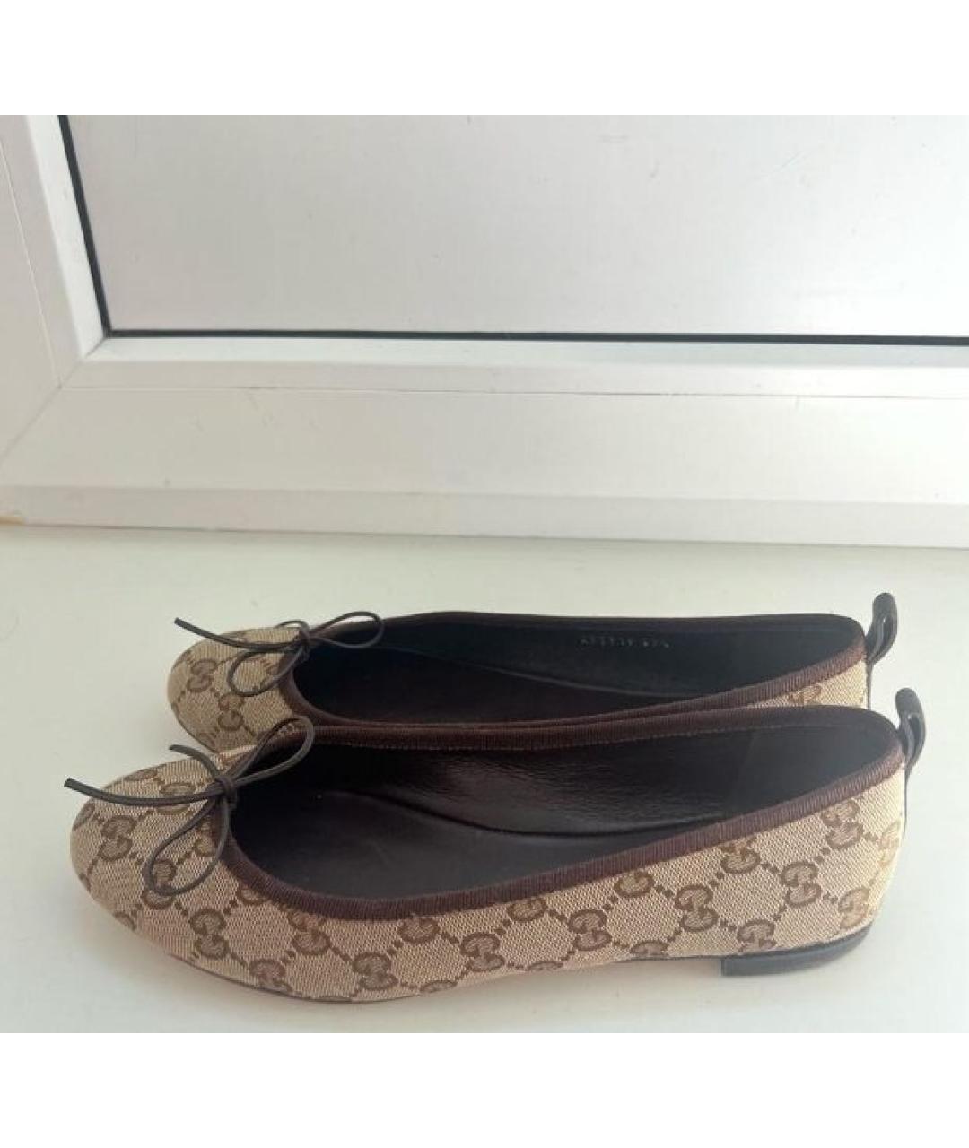 GUCCI Бежевые текстильные балетки, фото 6