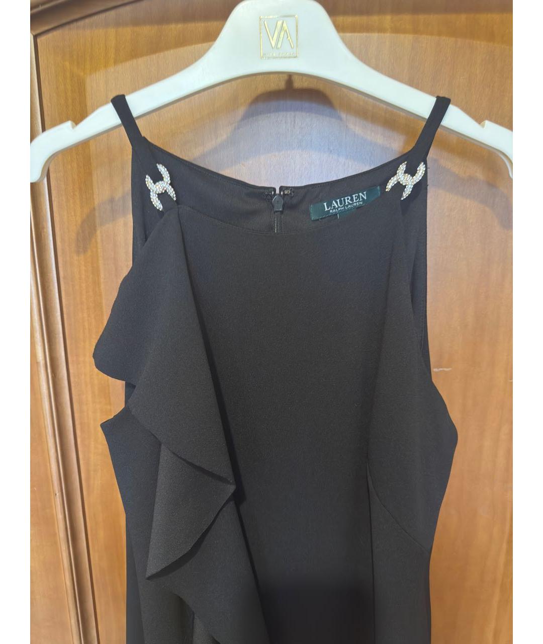 RALPH LAUREN Черное хлопко-эластановое вечернее платье, фото 4