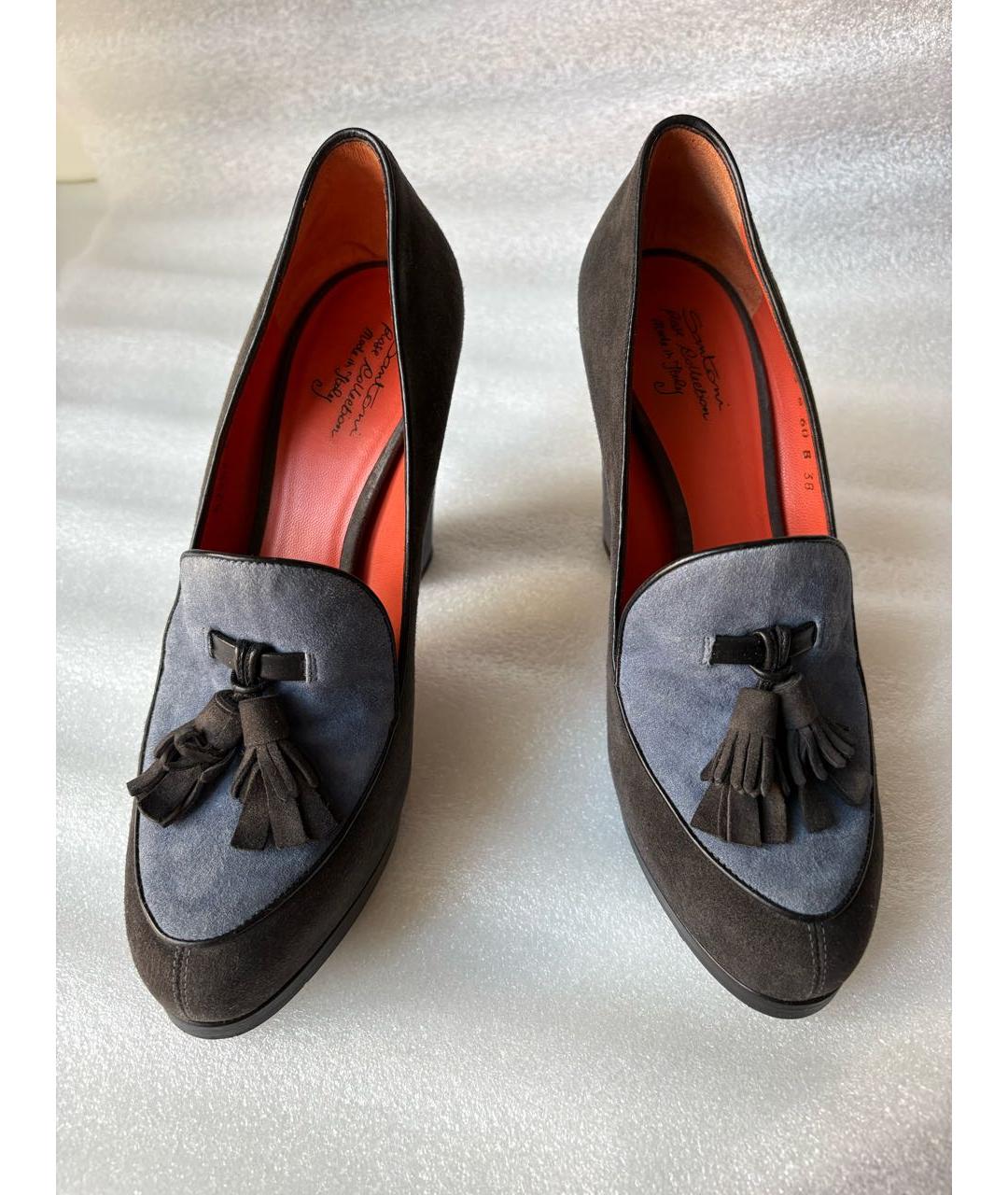 SANTONI Антрацитовые замшевые туфли, фото 3