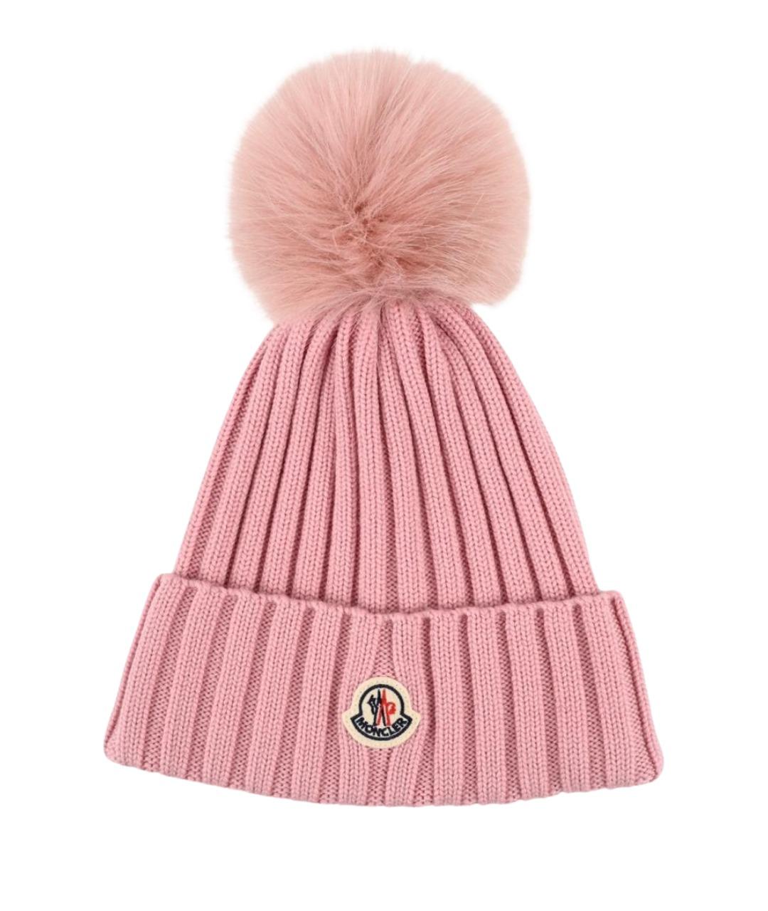 MONCLER Розовая шерстяная шапка, фото 1