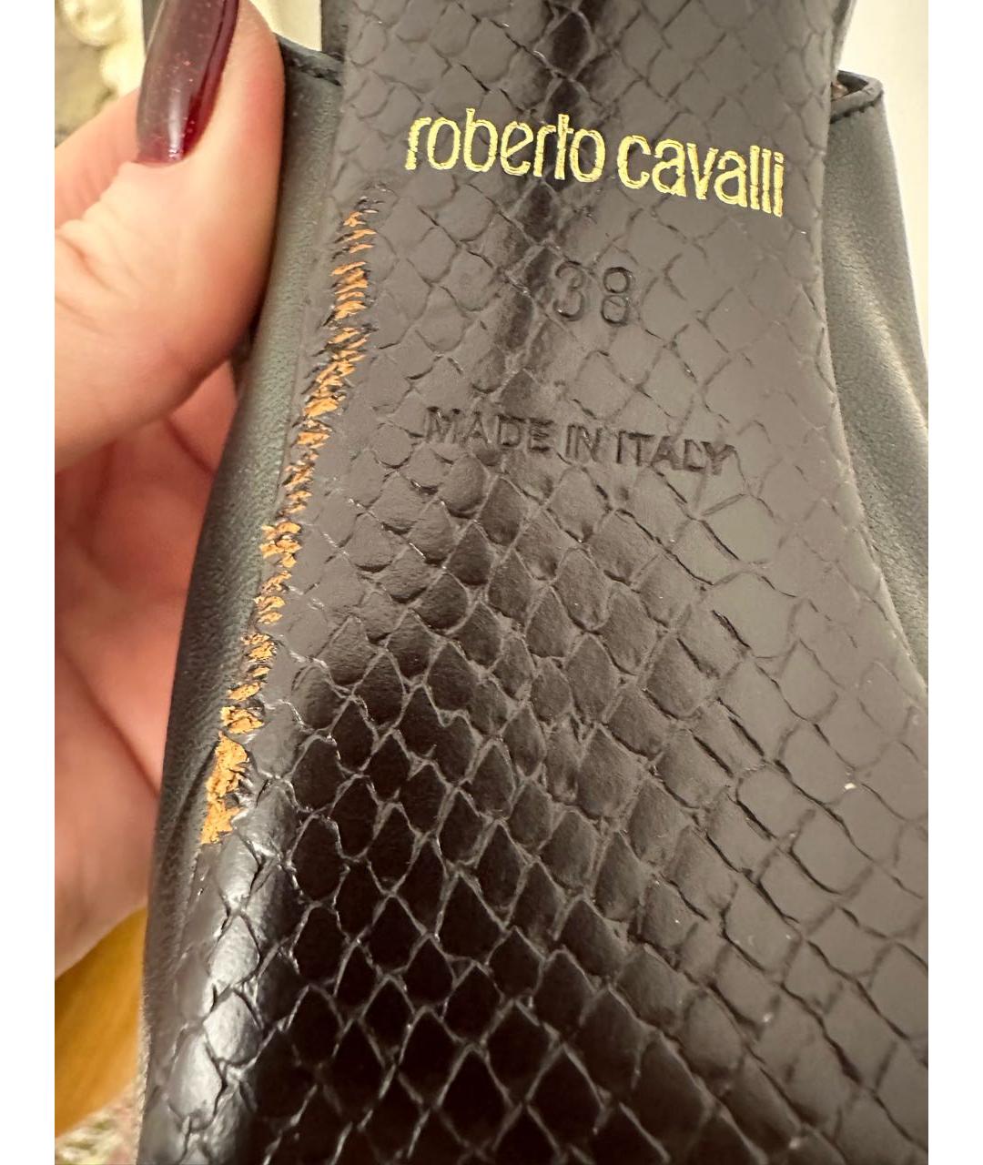 ROBERTO CAVALLI Черные кожаные босоножки, фото 5