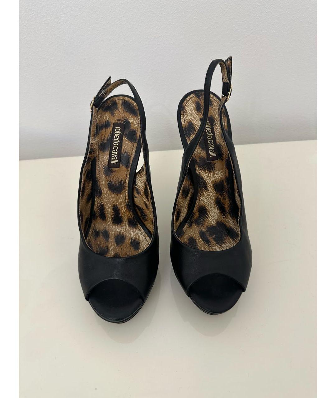 ROBERTO CAVALLI Черные кожаные босоножки, фото 2