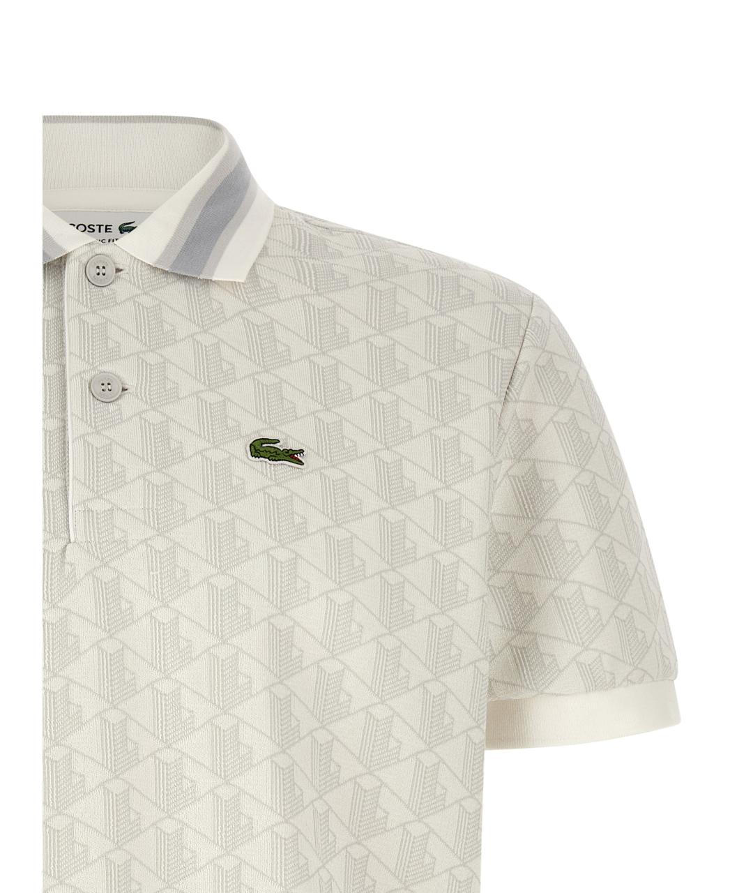 LACOSTE Бежевое хлопко-полиэстеровое поло с коротким рукавом, фото 3