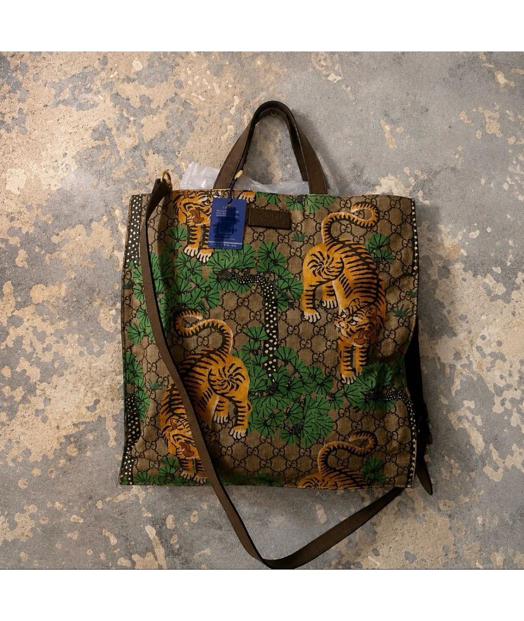 GUCCI Бежевая сумка тоут из канвы, фото 4