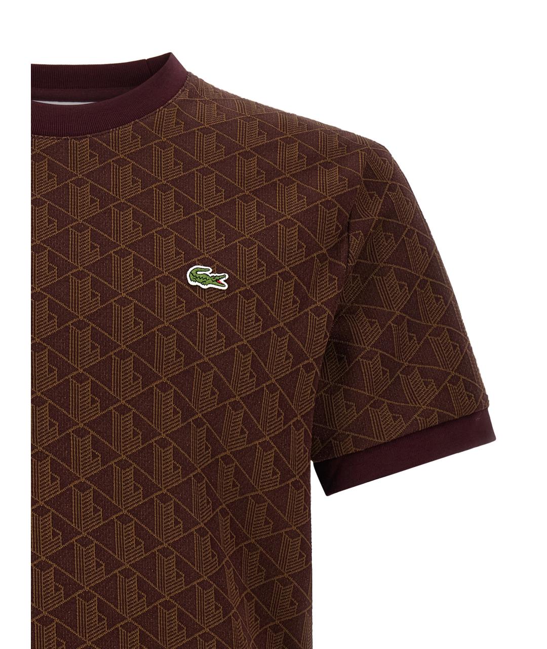 LACOSTE Коричневая хлопко-полиэстеровая футболка, фото 3