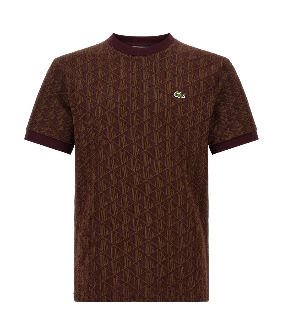 LACOSTE Коричневая хлопко-полиэстеровая футболка, фото 1