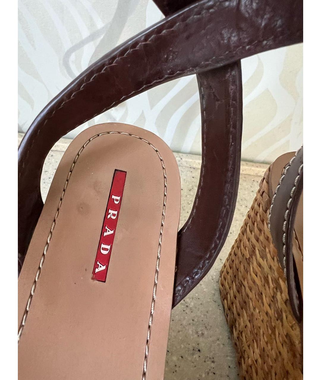 PRADA Коричневые кожаные босоножки, фото 4