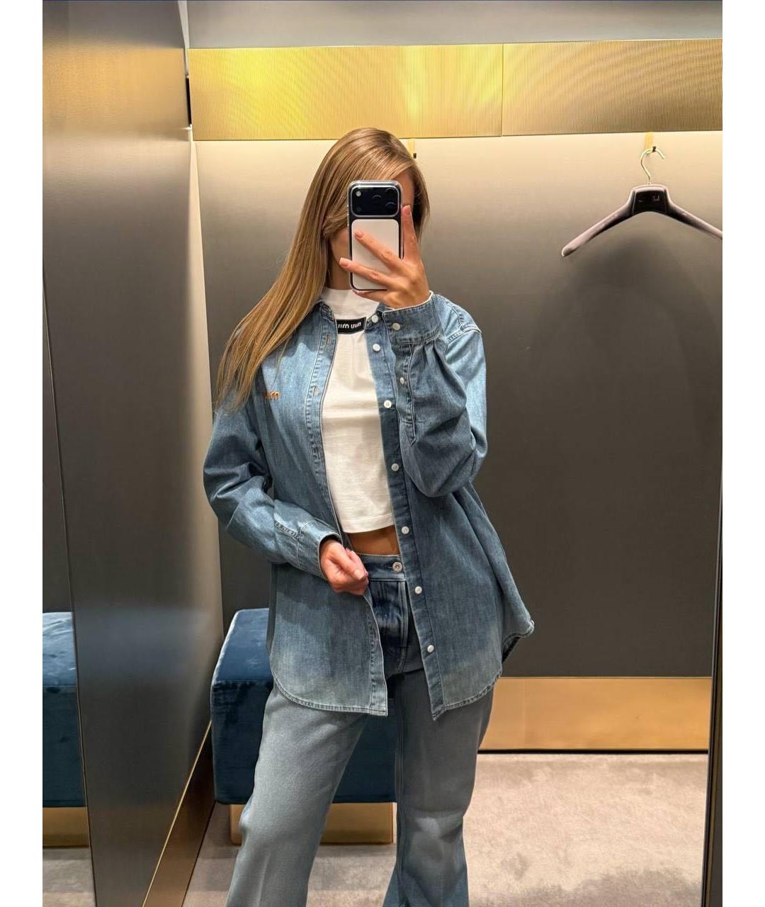 MIU MIU Синяя хлопковая рубашка, фото 7