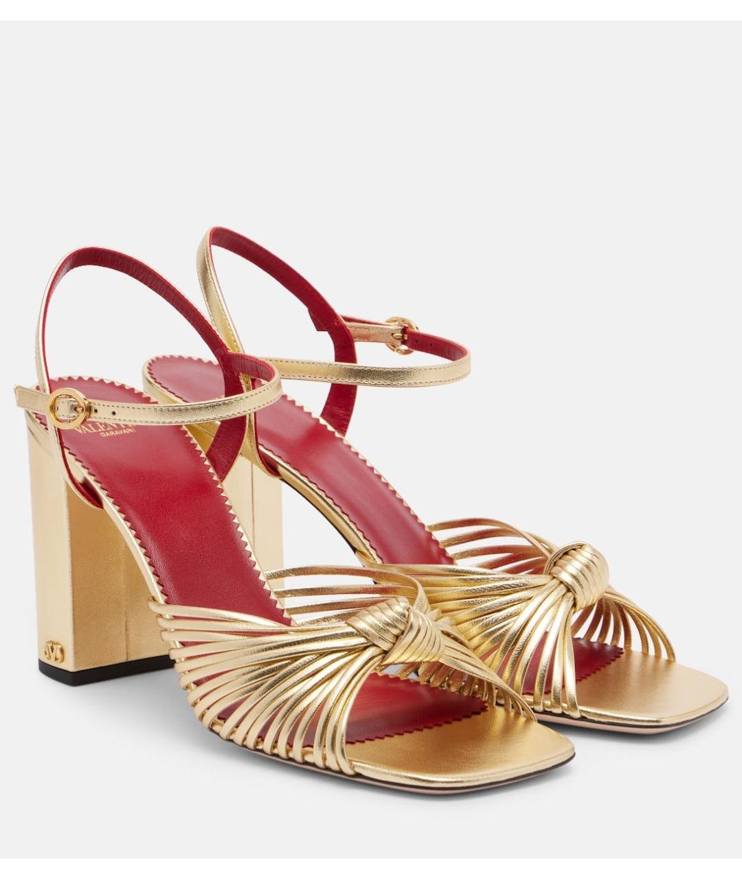 VALENTINO Золотые кожаные босоножки, фото 6
