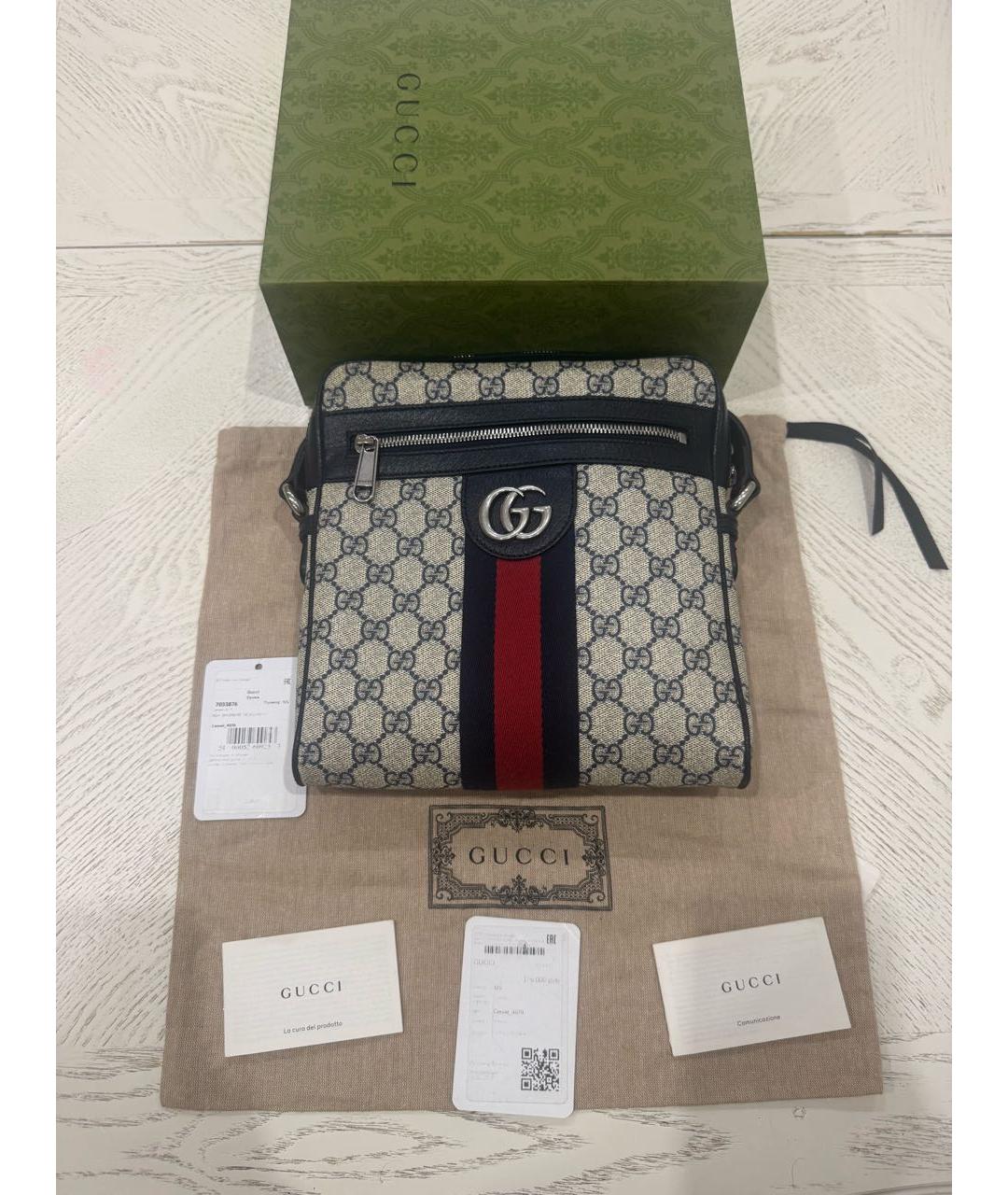 GUCCI Синяя сумка на плечо из канвы, фото 7
