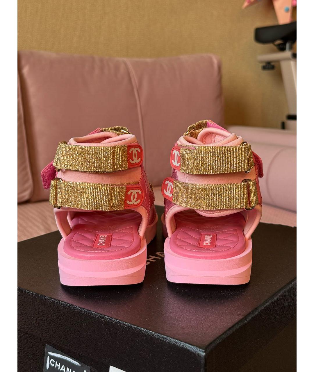CHANEL Розовые кожаные сандалии, фото 4