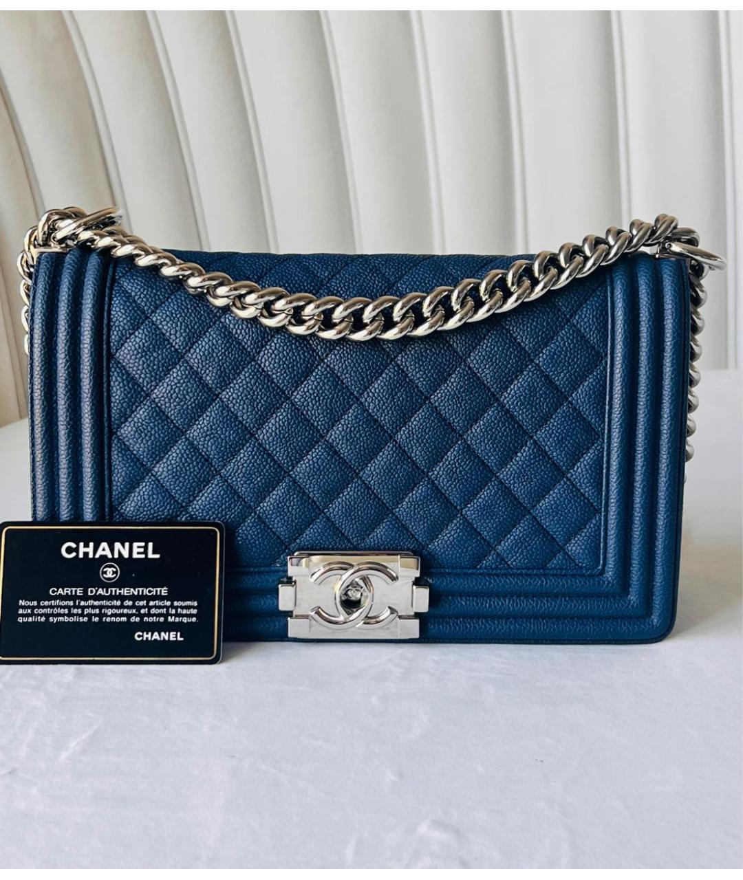 CHANEL Темно-синяя кожаная сумка через плечо, фото 2