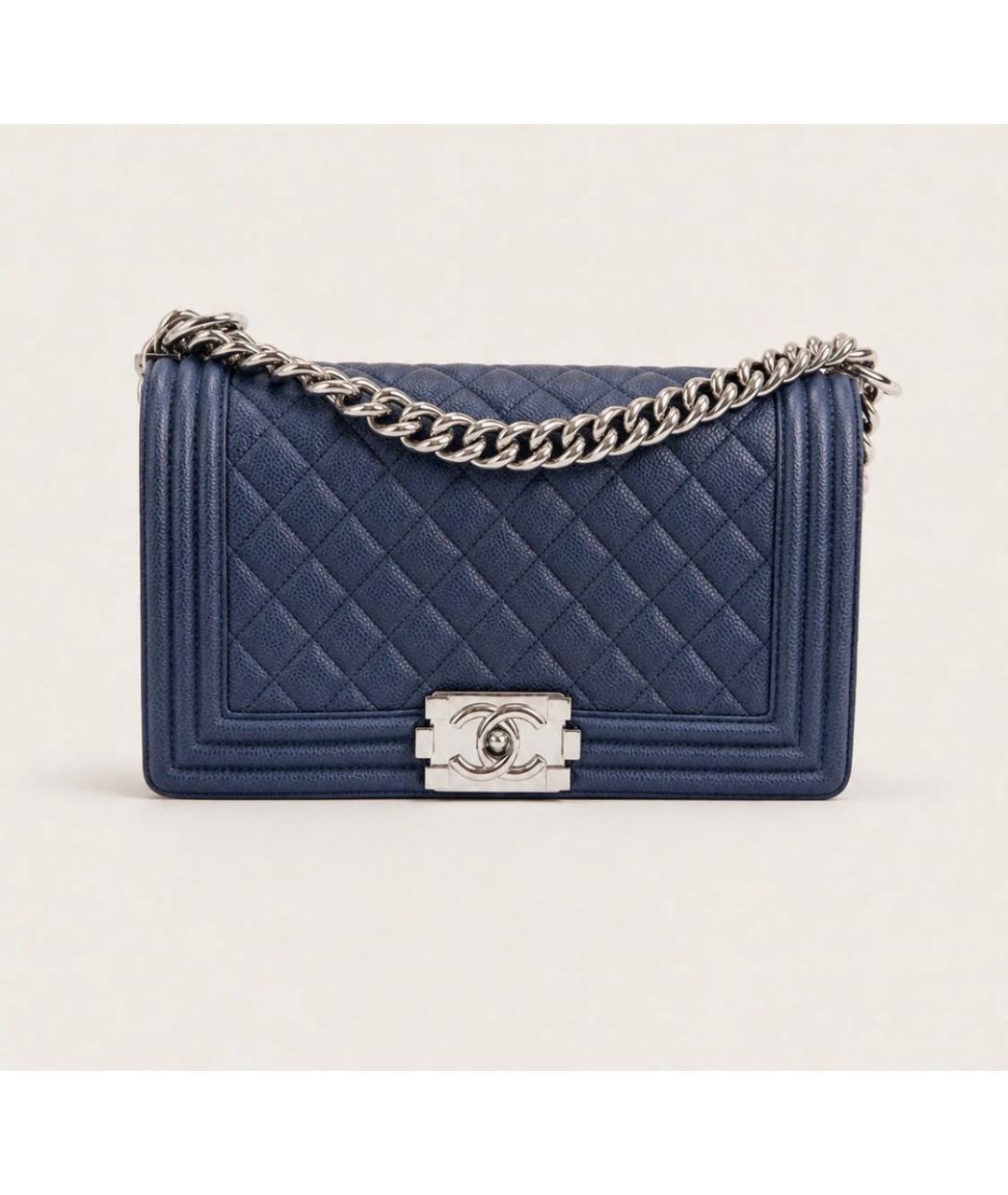 CHANEL Темно-синяя кожаная сумка через плечо, фото 9