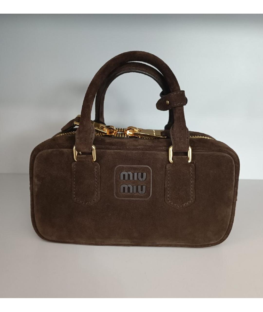 MIU MIU Коричневая замшевая сумка с короткими ручками, фото 8