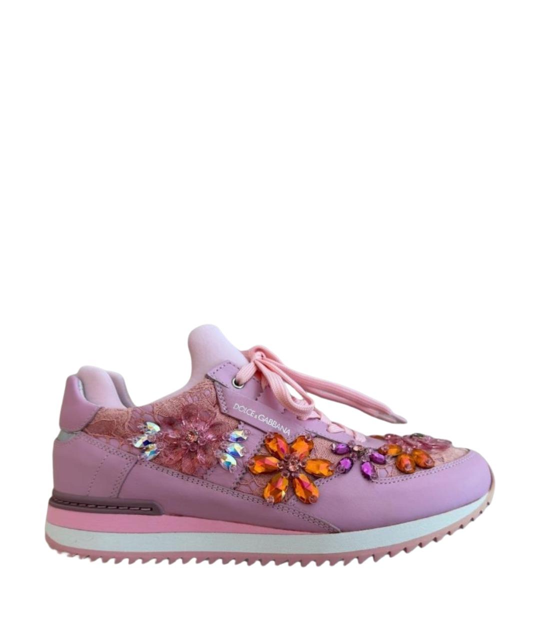 DOLCE&GABBANA Розовые кожаные кроссовки, фото 1