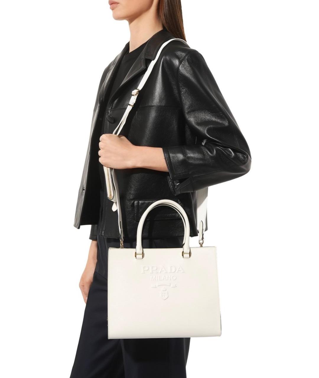 PRADA Белая кожаная сумка тоут, фото 5