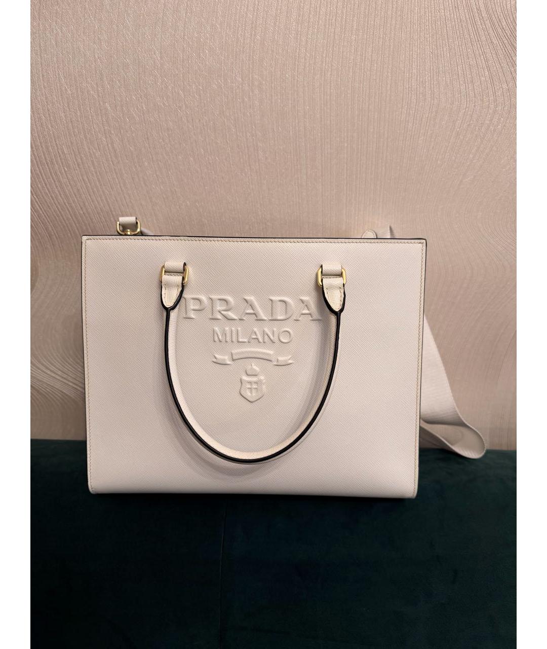 PRADA Белая кожаная сумка тоут, фото 6