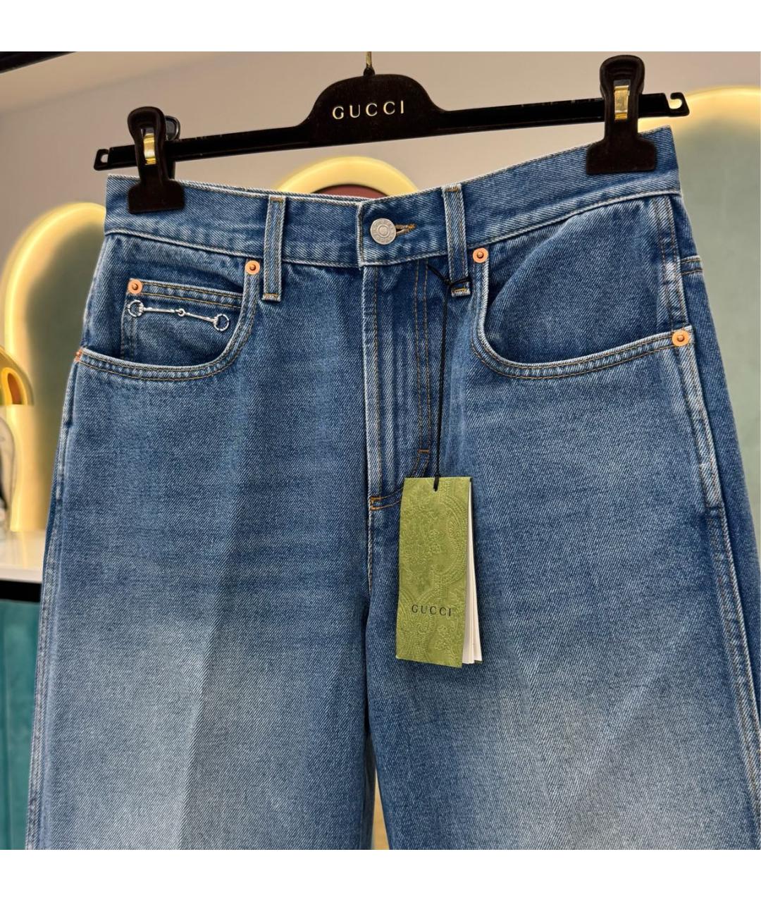 GUCCI Синие хлопковые прямые джинсы, фото 2