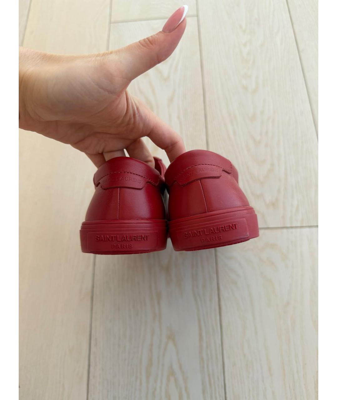 SAINT LAURENT Бордовые кожаные кеды, фото 4